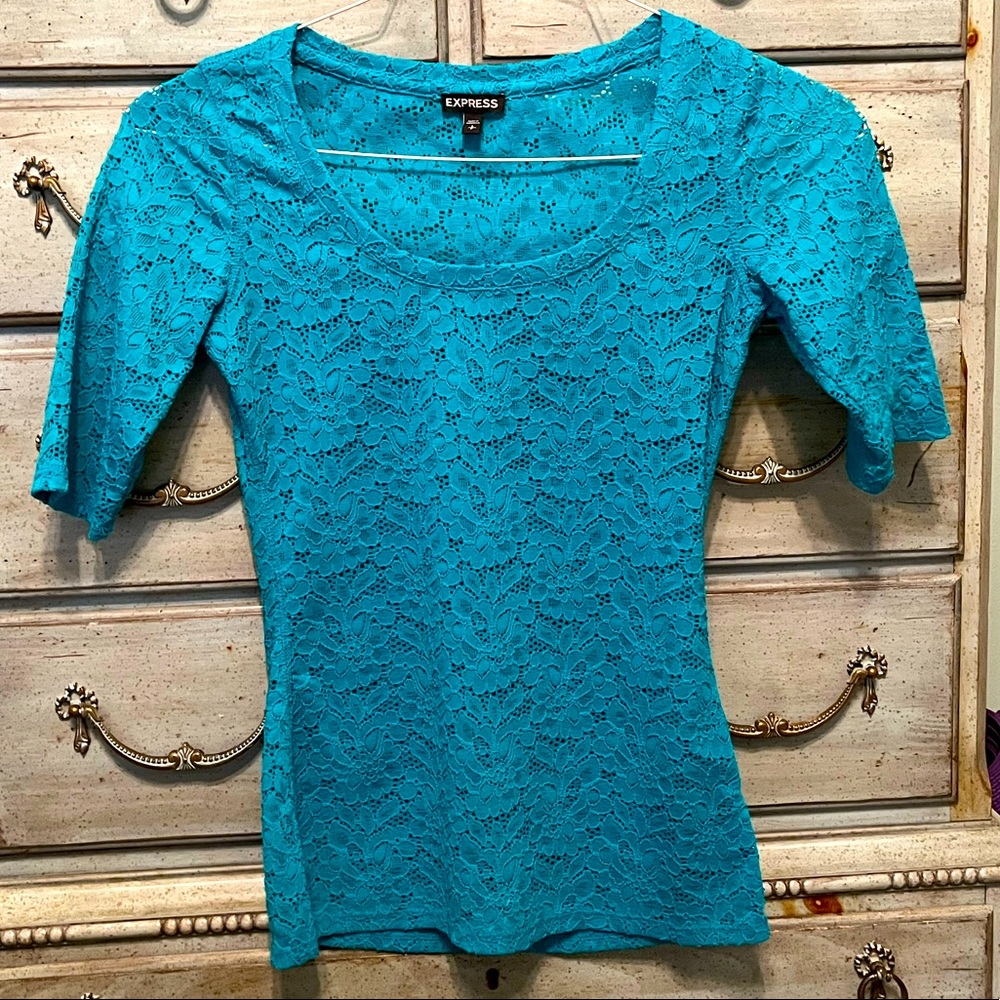 Express Small/Petite Blue Long-Sleeve Women’s Shirt/Blouse